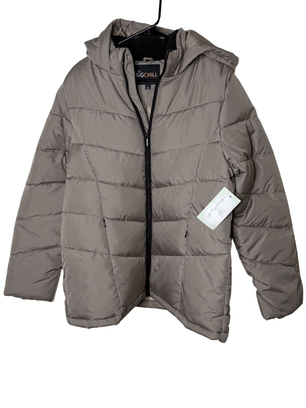 Big Chill‎ Womens XL Puffer Jacket Hooded Tan Full Zip Winter Coat